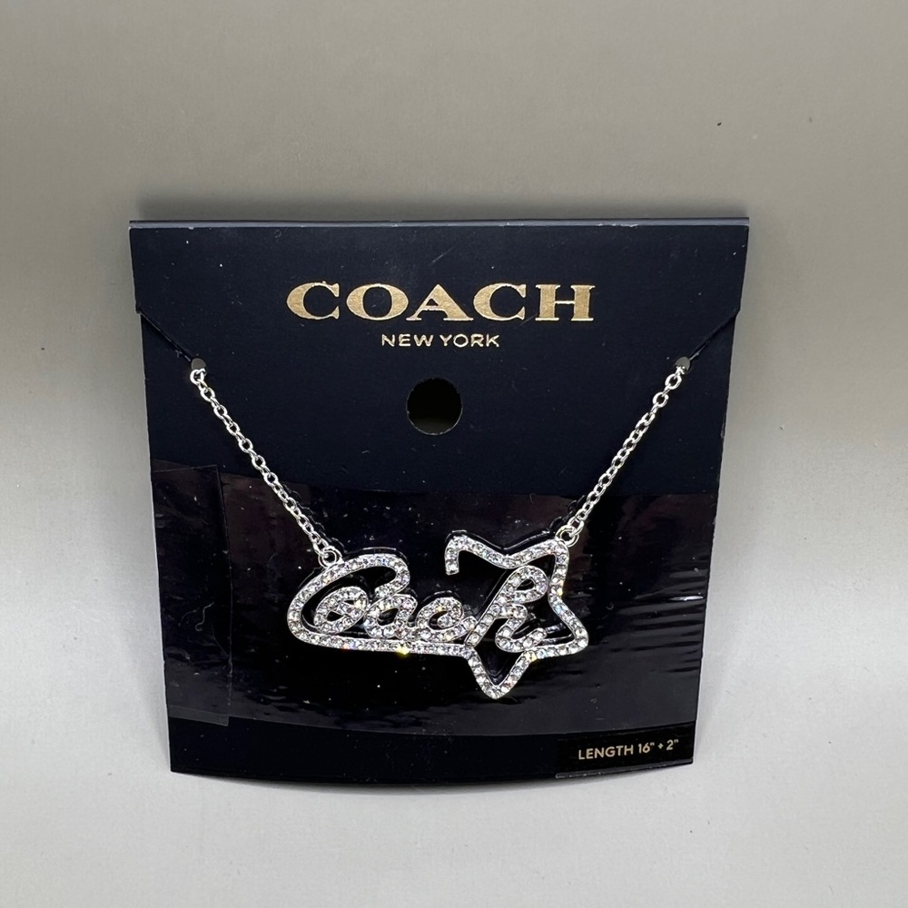 COACH Pavé Signature Necklace – Silver-Tone Metal + Crystal Accents | 16”+2” - Picture 2 of 6